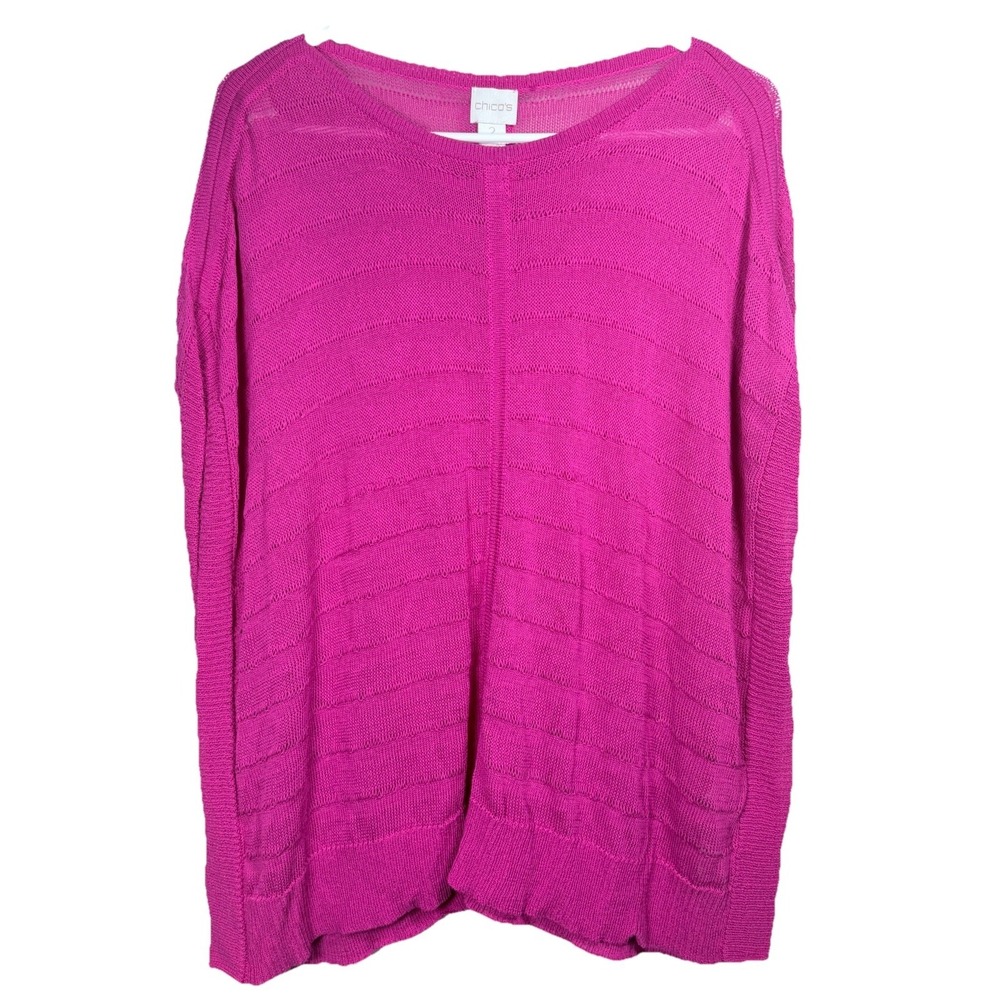 Chico's Open Knit Sweater Womens Size 2 Large Pink Lightweight Coastal Grandma